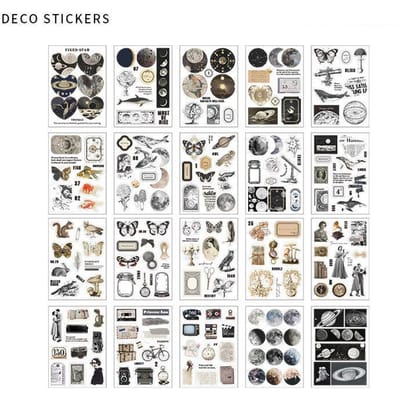 20 Vellen Vintage PET Stickerboek DIY Dagboek Vlinder INS Album Scrapbooking Retro Bloem Materiaal Papier Decoratieve Stickers C