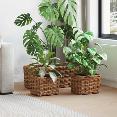 vidaXL Plantenmand met opslag GENDT 3 st Natuurlijk Bruin Kubu Rattan