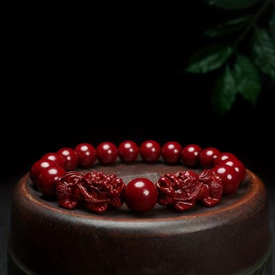 1 stuks Elegante Cinnaber Steen Pi Xiu Geluksketting Nationale Stijl Bedelarmband met Gesneden Pixiu Kralen black