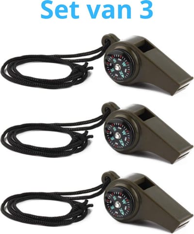 3 in 1 Noodoverlevingsfluitje - Set van 3 stuks Noodfluit Met Kompas & Thermometer - Outdoor Survival - Lichtgewicht, compact en veelzijdig
