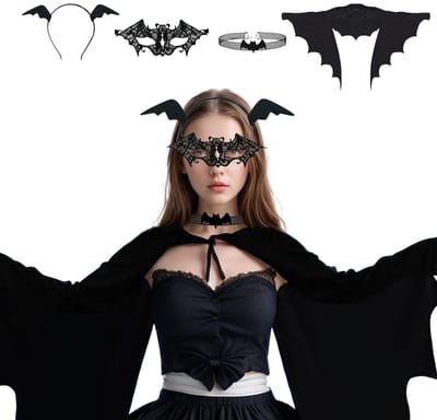 Allecto - Bat Costume - Carnavalsoutfit - Sexy en Elegant - Zwart - Vleermuis Kostuum - Perfect voor Halloween - 4-delige Set