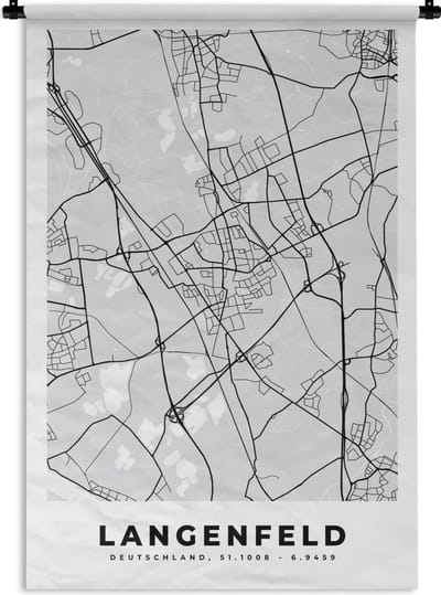 Wandkleed - Wanddoek - Langenfeld - Stadskaart - Plattegrond - Duitsland - Kaart - 120x180 cm - Wandtapijt