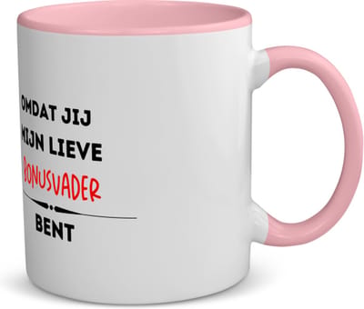 Akyol - omdat jij mijn lieve bonusvader bent koffiemok - theemok - roze - Vader - de liefste bonusvader - vader cadeautjes - vaderdag - verjaardag - geschenk - kado - 350 ML inhoud