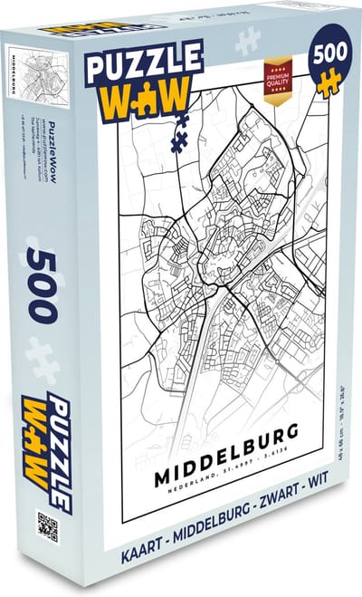 Puzzel Kaart - Middelburg - Zwart - Wit - Legpuzzel - Puzzel 500 stukjes