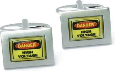 Manchetknopen - Danger High Voltage Rood en Geel