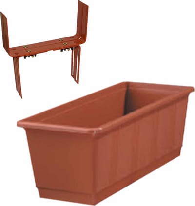 Kunststof plantenbak terracotta rechthoekig 40 cm met 2 verstelbare balkon/muurbeugels