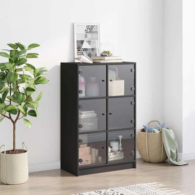 vidaXL - Hoge - kast - met - deuren - 68x37x109 - cm - bewerkt - hout - zwart