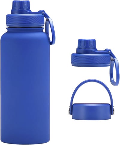 Oneay Geïsoleerde waterfles – grote roestvrijstalen drinkfles – 1 liter sport- en reisfles voor heren – lekvrij en thermisch geïsoleerd – inclusief 2 doppen – geschikt voor sportschool en wandelen - Blauw
