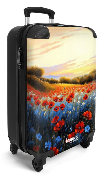NoBoringSuitcases.com® - Handbagage koffer lichtgewicht - Reiskoffer trolley - Landschap met rode en blauwe bloemen - Reis rolkoffer met wieltjes - Carry on reistrolley op wielen - Luggage suitcase - 55x40x20 en 55x35x25 - Bagage 55 cm