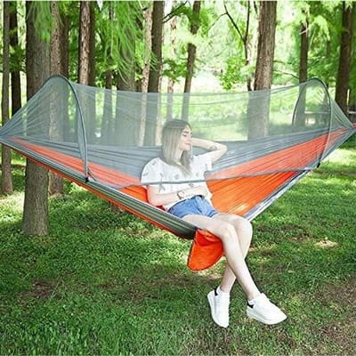 Nylon Hangmat - Kampeerhangmat Schommel - Buiten Ontspannen - Met Geïntegreerd Muskietennet - 250 x 120cm - Camouflage