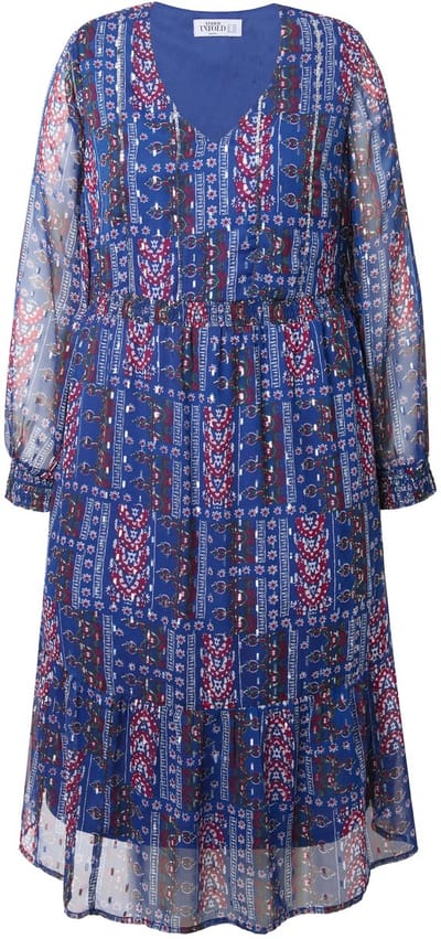 Studio Untold - Dames - Chiffon midi-jurk patchprint met glitters zoomvolant - Navy - Maat 50+