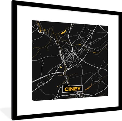 Fotolijst incl. Poster - Plattegrond - Kaart - Ciney - Stadskaart - Goud - 40x40 cm - Posterlijst