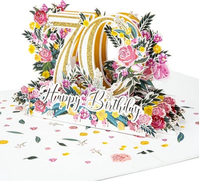 3D Pop-Up Wenskaart 70e Verjaardag 'Happy Birthday' Wit Goud Luxe Geschenkkaart