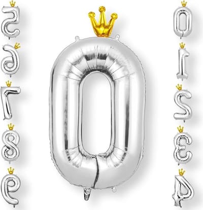 Grote Nummer 0 Ballon met Zilveren Kroon | 101 cm Helium Ballon voor Feestjes, Verjaardagen en Feestdecoraties