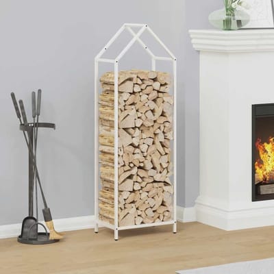 Brandhoutrek - Houtopslag - Haardhout Opslag - Koudgewalst Staal - 40x25x120cm - Wit