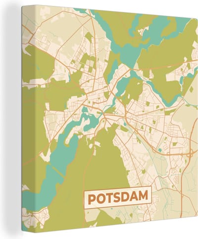 Canvas Schilderij Stadskaart - Potsdam - Vintage - Plattegrond - Kaart - 20x20 cm - Wanddecoratie