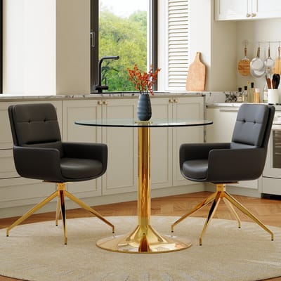 MODENUIT Eettafelset Rond 85 Cm - Draaistoelen - Voor Eetkamer En Café - Gehard Glas En Metaal - Zwart Goud