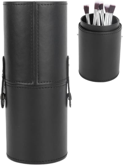 Ronde Make-up Borstelhouder met Grote Capaciteit, Draagbare Organizer voor Make-up Pens, PU Leren Cosmetica Opbergdoos voor Reizen
