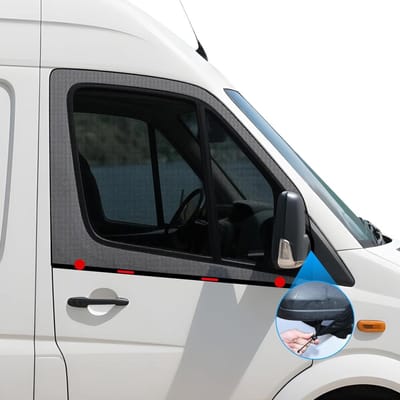 NTHProducts - Insectenscherm voor Van - UV Bescherming - Flexibele Zonnevisier - Zwart - Ademend Net - Ideaal voor Camping en Reizen - Set van 2