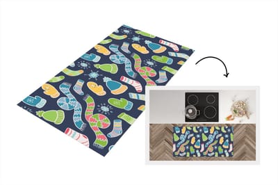 Keukenloper - Loper keuken - Sjaal - Handschoenen - Muts - Regenboog - Winter - Patronen - 120x60 cm - Keukenloper vinyl