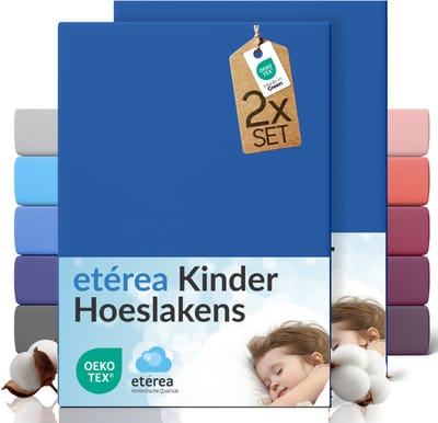 etérea Jersey hoeslaken kinderen 2-pack 80x160-80x180 cm (hoek 20 cm) 100% katoen - Blauw