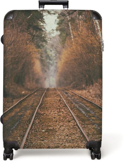 NoBoringSuitcases.com® - Koffer groot - Reiskoffer lichtgewicht - Pad - Boom - Bos - Herfst - Rolkoffer met 4 wielen - Grote trolley XL - 98 liter bagage