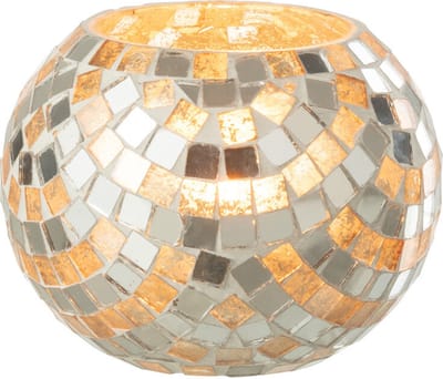 J-Line theelichthouder Mozaiek - glas - zilver/goud - small