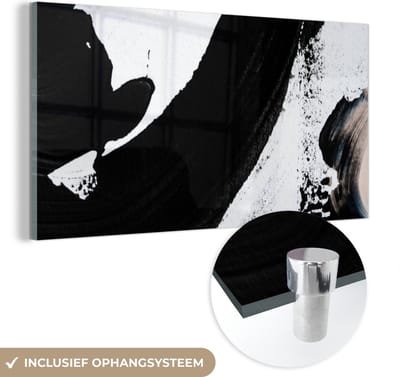 MuchoWow® Glasschilderij 40x20 cm - Schilderij acrylglas - Zwart - Abstract - Design - Foto op glas - Schilderijen