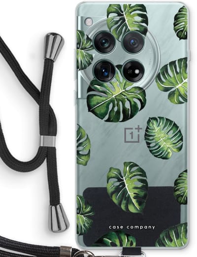 Case Company® - Hoesje met koord geschikt voor OnePlus 12r hoesje met Koord - Tropische bladeren - Telefoonhoesje met Zwart Koord - Bescherming aan alle Kanten en Over de Schermrand