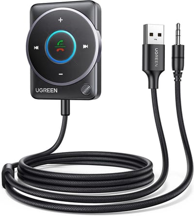 UGREEN Aux Bluetooth 5.4 Adapter Auto Bluetooth-ontvanger Multifunctionele knop voor handsfree bellen en draadloze muziek, dubbele verbinding, RGB-omgevingslicht, compatibel met autoradiosysteem
