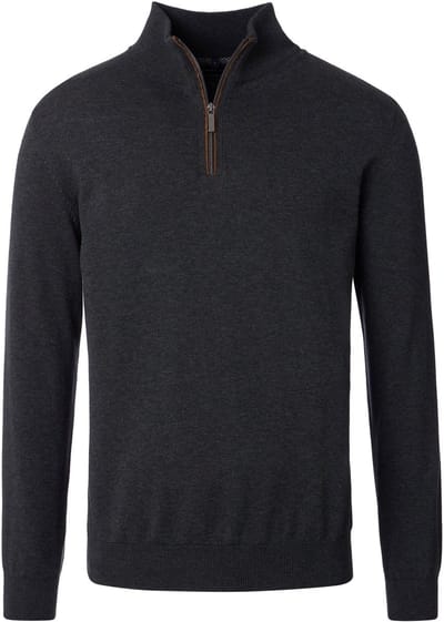 CASAMODA Halfzip Trui Solid Antraciet - Maat L - Heren - Quarter zip