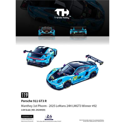 Trends Hobby 1/64 Porsche 911 Gt3 R Le Mans 24H Lmgt3 Racing Miniatuur Model Speelgoedauto Vrije Wielen Diecast Collectie Cadeau blue