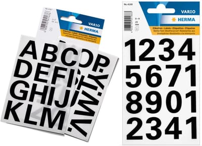 Herma stickervellen letters en cijfers - 4x vellen - zwart - 25 mm - watervast