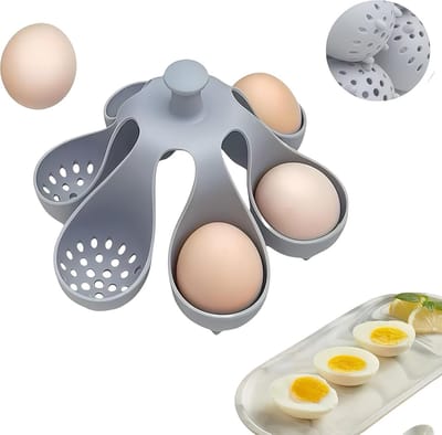 Eierkoker - Siliconen eierkoker - Eierkokers - Vrijstaande Eierkokerstandaard - Met afvoergaten - Opberg Eierrek Zachtgekookt - Stevig Gekookt 6 Eieren - Keukengadget Koken - Grijs - Perfect voor Feestdecoratie - Eierkoker Elektrisch - Grijs