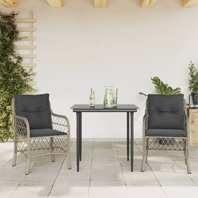 vidaXL - 3-delige - Bistroset - met - kussens - poly - rattan - lichtgrijs