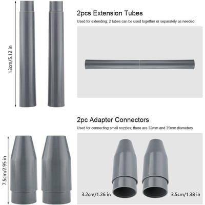9 stuks Stofzuiger Opzetstuk Accessoires Mondstukken Kopborstels Buizen Connectoren gray