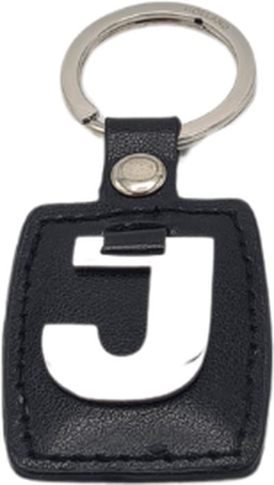 Sleutelhanger - Zilver/Zwart - Letter J - Kunstleer - Metaal