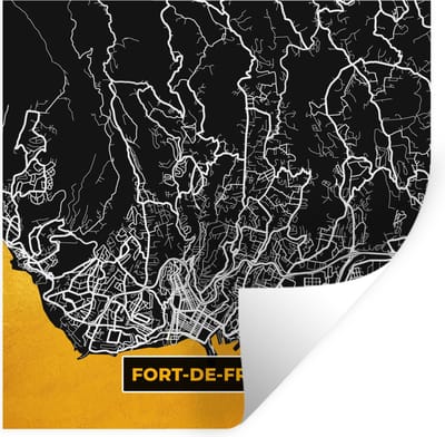 Muurstickers - Sticker Folie - Fort-de-France – Plattegrond – Frankrijk – Kaart – Stadskaart - 100x100 cm - Plakfolie - Muurstickers Kinderkamer - Zelfklevend Behang XXL - Zelfklevend behangpapier - Stickerfolie