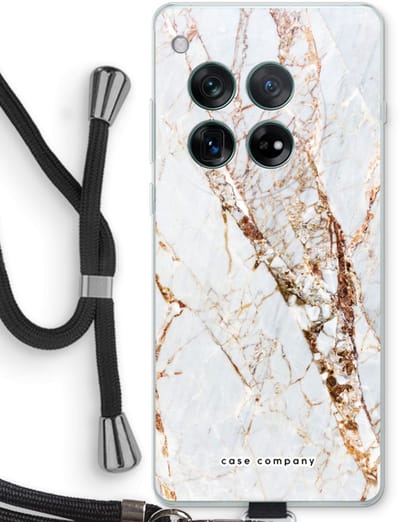 Case Company® - Hoesje met koord geschikt voor OnePlus 12r hoesje met Koord - Goud marmer - Telefoonhoesje met Zwart Koord - Bescherming aan alle Kanten en Over de Schermrand