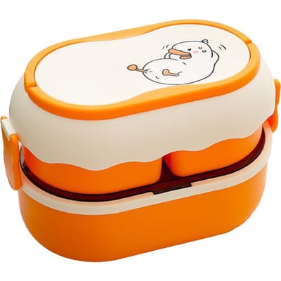 Boîte à Lunch 2 Étages 3 Compartiments Grande Capacité Micro-ondable Mignonne Portable Bento Boîte à Lunch Orange Starlight    Orange orange
