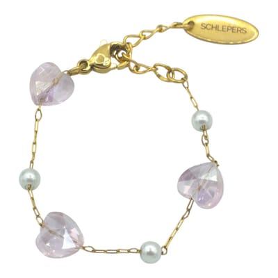 Goldplated armband voor meisje / kleuter - Roze hartjes - Kleine maat - 12 + 3 cm