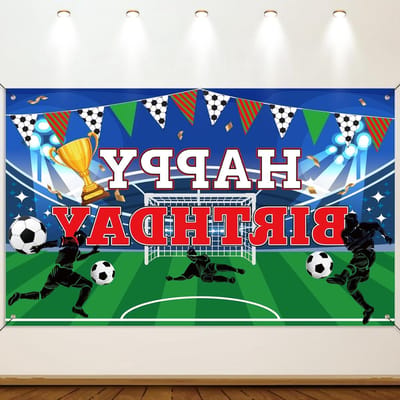 Voetbalfeest Achtergrond - Feestdecoratie Banner - Verjaardag Versieren - Levendig Voetbaldesign - 180x110 cm - Kleurrijk