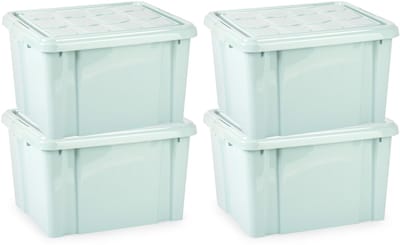 Plasticforte Multi Storage Opslagbox met deksel - 4x - mintgroen - 25 liter - 42 x 25 x 30 cm - kunststof - opbergdoos - opbergen