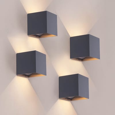 Ledvion - 4x USB Oplaadbare Wandlamp met Sensor – 4400 mAh – Antraciet – Draadloos – IP44 – Binnen & Buiten – Warm Wit Licht - Dag en nachtsensor