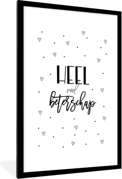 Fotolijst incl. Poster - Beterschap - Quote - Stippen - Hartjes - 60x90 cm - Posterlijst