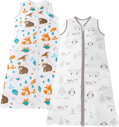 Zomerslaapzak voor baby's | Ademend Katoenen Slaapzak zonder Mouwen | Geschikt voor 110-125 cm | 2 Stuks | Jungledieren