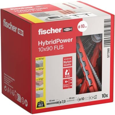 Fischer HybridPower Serie - Hybride Plug - 10x90mm - Inclusief Schroeven - Vuurvast