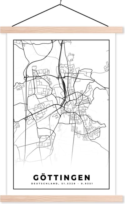 Posterhanger incl. Poster 40x60 cm - Schoolplaat - Göttingen - Kaart - Stadskaart - Plattegrond - Textielposter - Blanke latten - Stadskaart