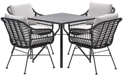 Garden Impressions Lucas tuinset zwart 5-delig - Rimini tuintafel 80x80 cm