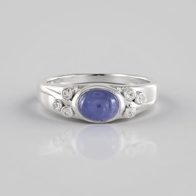Cavill - Zilveren Ring 925 Sterling - 1,566 ct Ovale Tanzaniet uit Tanzania - 6 Zirkonen 0,072 ct - Elegant, Comfortabel & Luxe Sieraad